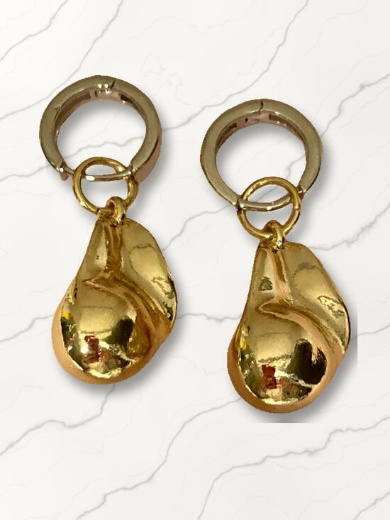 Jewelry - Two Tone Huggie Hoop Earrings with Gold Molten Nugget Drop, Gold Plated NWT